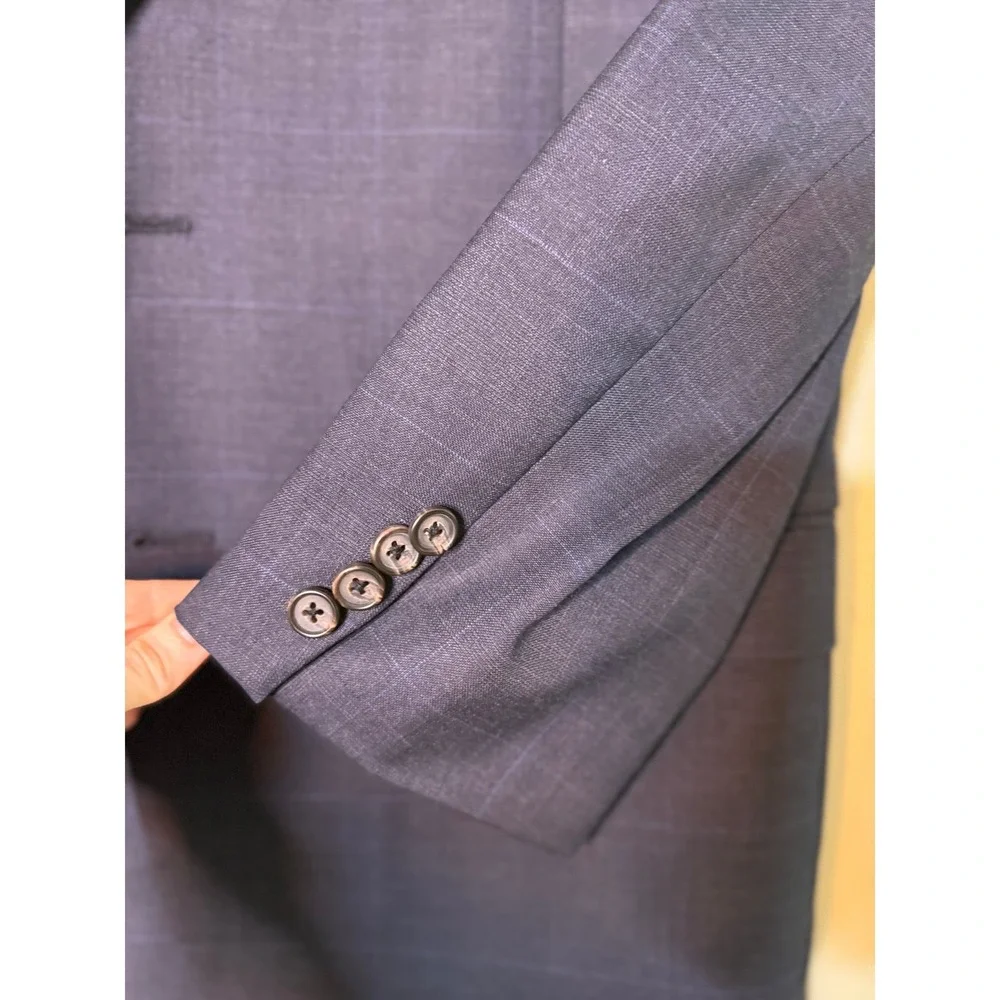 Lauren Ralph Lauren Mens 42R Navy Blue Windowpane 100% Wool Blazer Sport‎ Coat